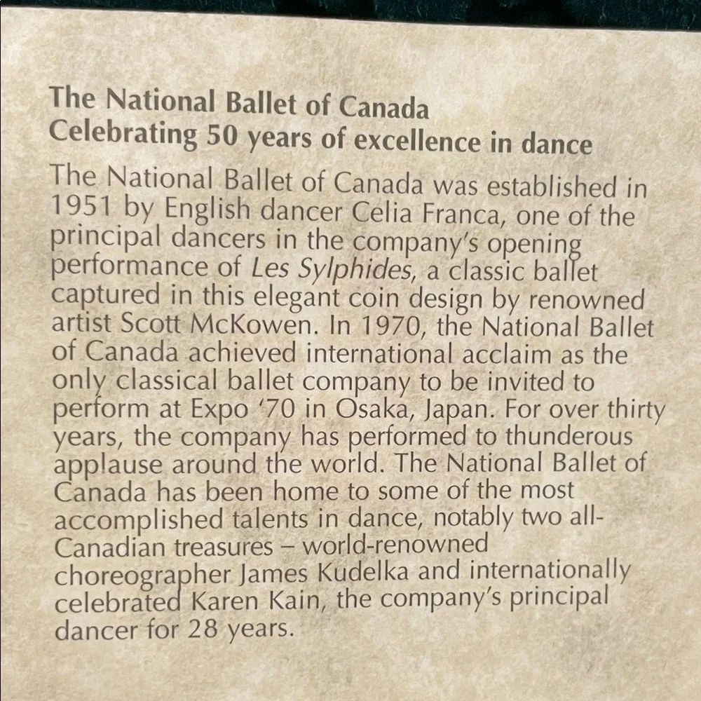 RCM 2001 PROOF Silver Coin – National Ballet of Canada 50th Anniversary -Frosted - Picture 6 of 6